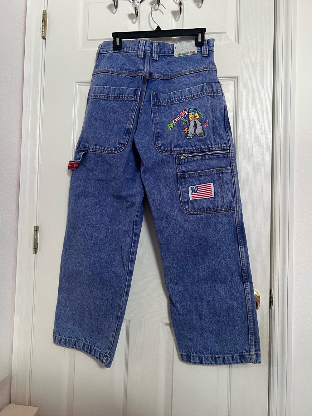 Vintage Embroidered Wide-Leg Denim Jeans in Blue